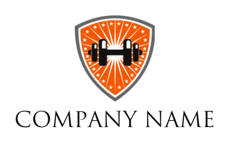 create a fitness logo dumb bell in shield crest - logodesign.net