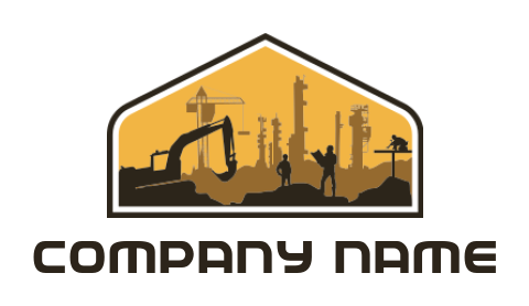 make a construction logo excavator and crane with workers 