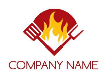 restaurant logo of grill fire fork and spatula