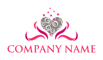 dating logo floral heart with stars and ribbons