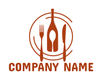 design a restaurant logo fork spoon knife & wine bottle 