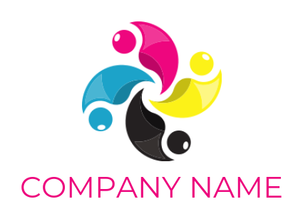 printing logo online four colorful 3D abstract people - logodesign.net