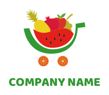 food logo icon of fruits forming shopping cart