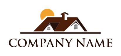 real estate logo gable roof with chimney and sun