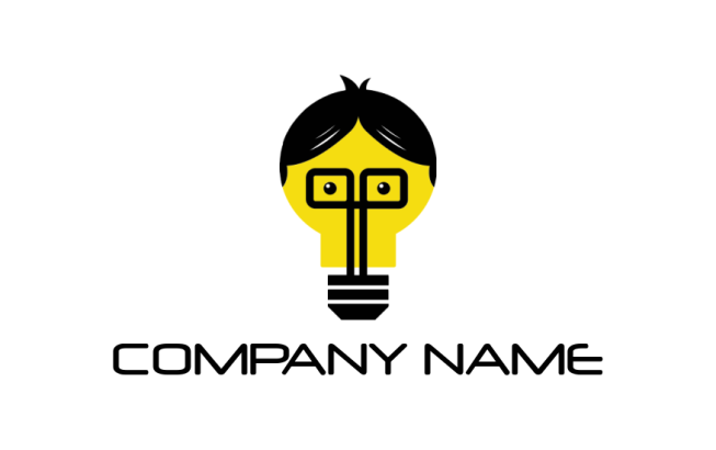 create an advertising logo geek bulb with hair 
