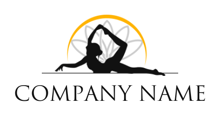 design a fitness logo girl lying in yoga pose with lotus background 