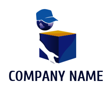 make a logistics logo globe head with cap holding box - logodesign.net