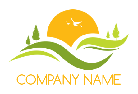 create a landscape logo green swooshes and sun 