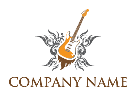 Create a music logo of Guitar with ornament fire
