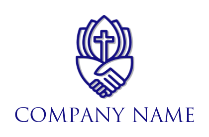 religious logo handshake under cross line art