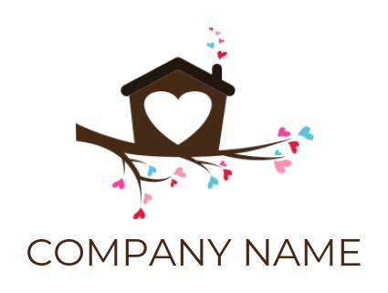 dating logo illustration heart inside bird house on branch with hearts 