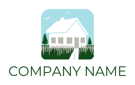 real estate logo house with garden trees fence 