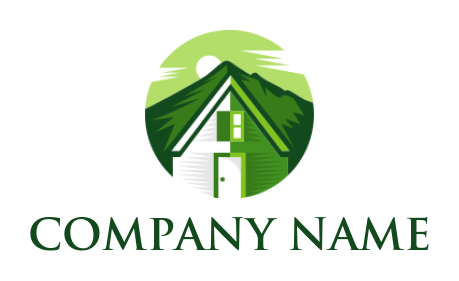 real estate logo maker illustration of house against green mountains 