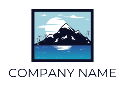 travel logo maker illustration of moonlight on water with mountains 