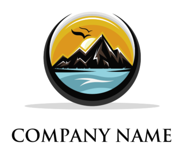 landscape logo lake and mountains with birds
