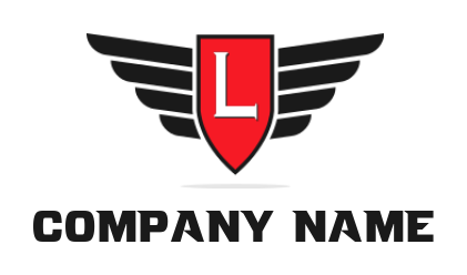 Letter L logo maker inside shield with wings 