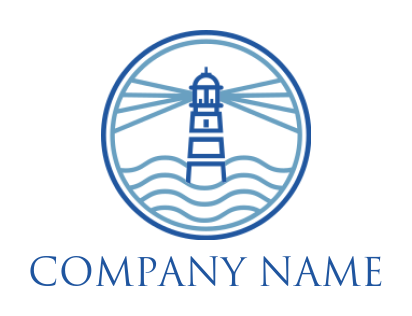 design an insurance logo lighthouse with sea waves inside circle 