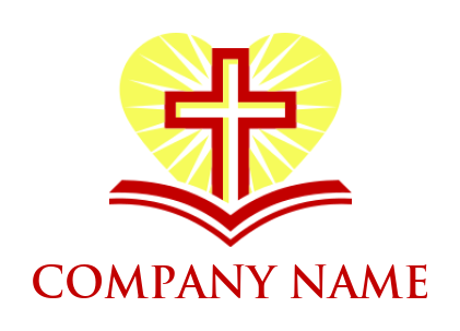 religious logo online line art cross with open bible in heart - logodesign.net