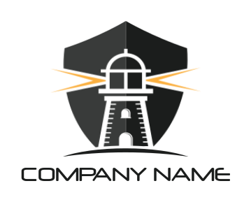 insurance logo of line art lighthouse in shield