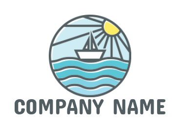 make a travel logo sailing ship in sea with sun 