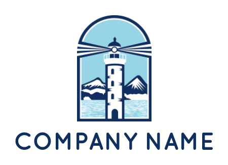 design a insurance logo line style lighthouse with beacon and mountains