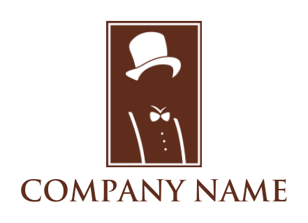 fashion logo maker negative space man wearing hat bow tie and suspenders 