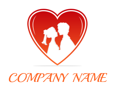 make a dating logo negative space romantic couple inside red heart