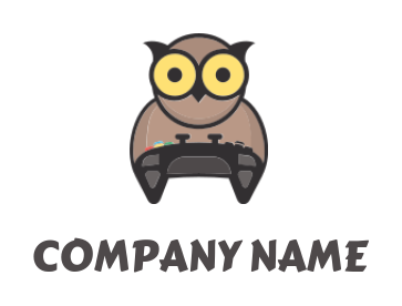 pet logo owl playing video game with controller