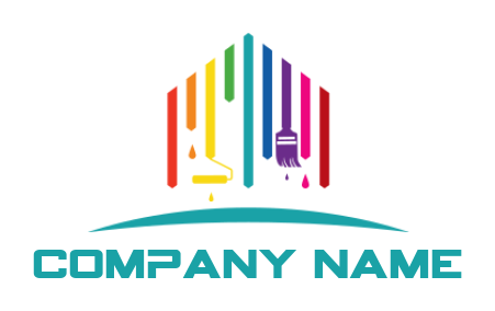 handyman logo online paint brush and roller creating colorful stripes