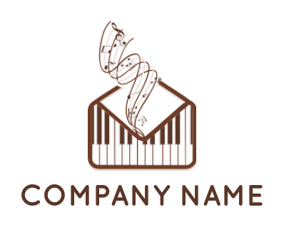 make a music logo piano keys inside envelope with music notes 