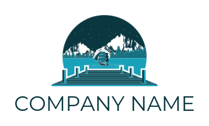 design a travel logo pier leading to sea and mountains