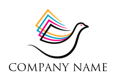 pet logo pigeon with colorful paper sheet wings