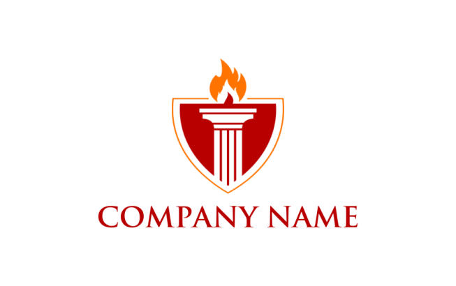 design a law firm logo pillar in shield with fire