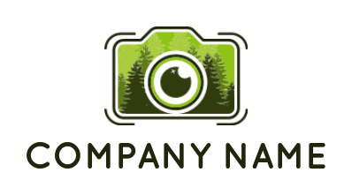 photography logo icon pine trees inside camera with lens - logodesign.net