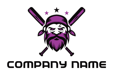 make a sports logo pirate head with crossed baseball bats with stars 