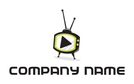 media logo icon play symbol in tube television with antenna
