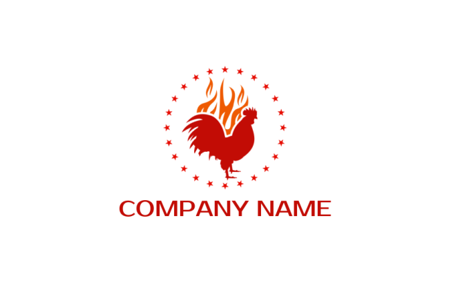 pet logo maker rooster with flame & stars for chicken restaurant