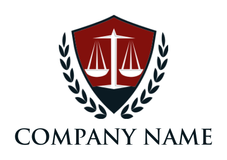 law firm logo online scale of justice in shield with laurel - logodesign.net