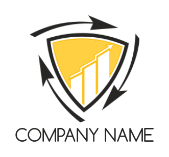 marketing logo shield  financial bars and arrows