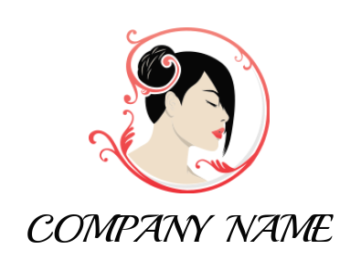 create a beauty logo side profile girl face with ornamental swoosh