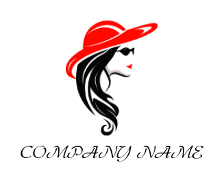 fashion logo template side profile woman with long hair hat and sunglasses