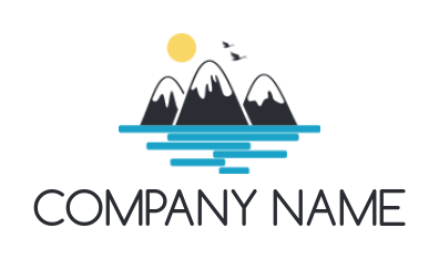 create a travel logo sun on mountains in sea 