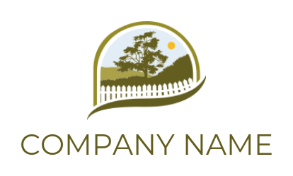 landscape logo tree on hill with picket fence