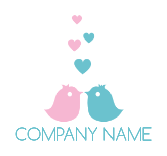 pet logo two love birds with hearts floating up
