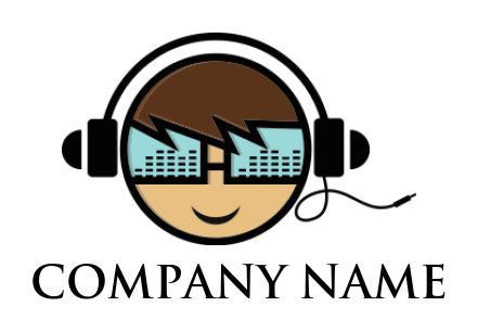 entertainment logo symbol young boy wearing headphone with synthesizer glasses 
