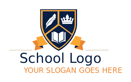 education logo shield with book crown feather