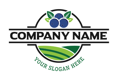 farm logo blueberry with leaves in fields