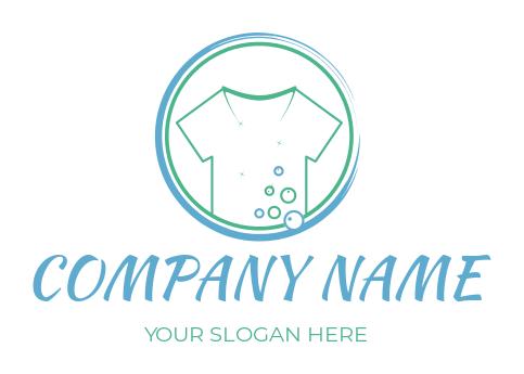 drycleaner logo circle with shirt and bubbles