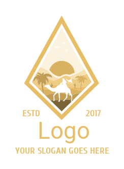 travel logo desert landscape with camel rider