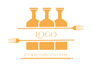 restaurant logo forks across wine bottles